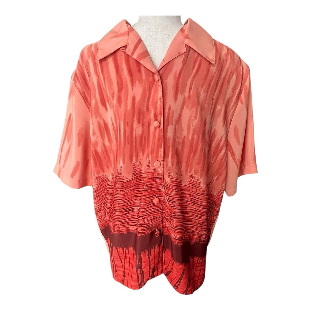 Vintage Voir Collection Abstract Coral Red Blouse Size 1X 90's